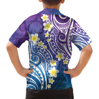 Plumeria With Galaxy Polynesian Tattoo Pattern Family Matching Tank Maxi Dress and Hawaiian Shirt