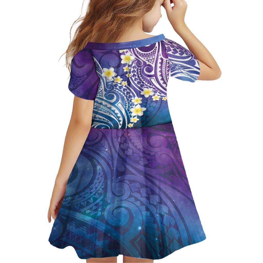 Plumeria With Galaxy Polynesian Tattoo Pattern Family Matching Tank Maxi Dress and Hawaiian Shirt
