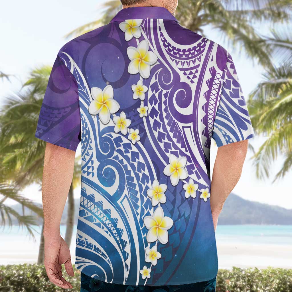 Plumeria With Galaxy Polynesian Tattoo Pattern Hawaiian Shirt