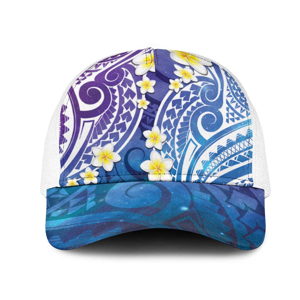 Plumeria With Galaxy Polynesian Tattoo Pattern Mesh Trucker Cap - Polynesian Pride