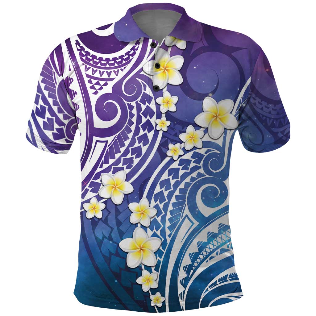 Plumeria With Galaxy Polynesian Tattoo Pattern Polo Shirt