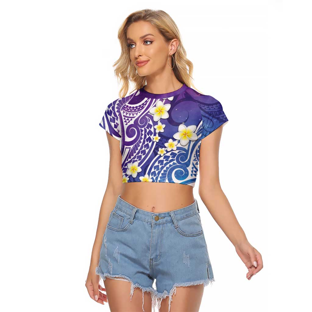 Plumeria With Galaxy Polynesian Tattoo Pattern Raglan Cropped T Shirt