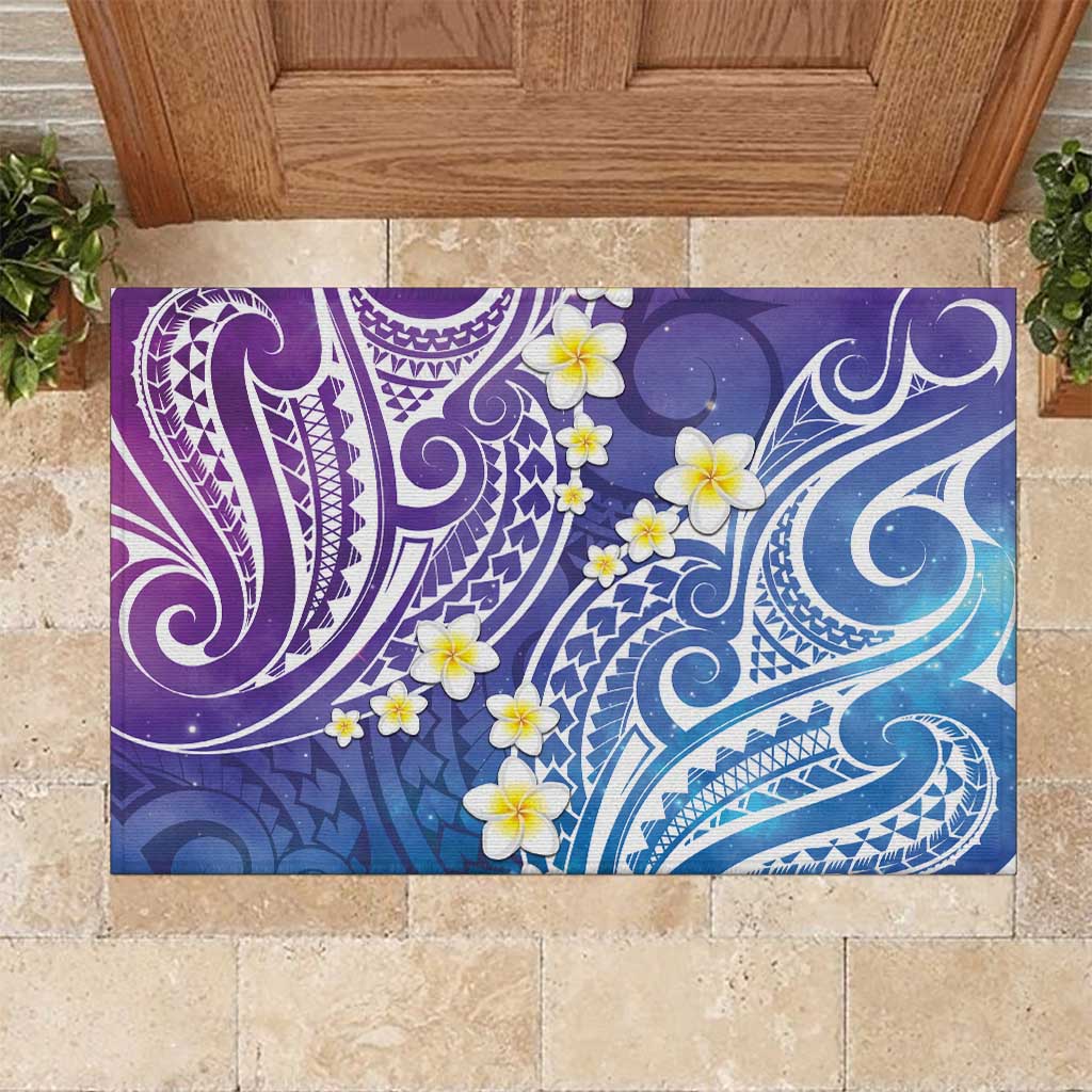 Plumeria With Galaxy Polynesian Tattoo Pattern Rubber Doormat