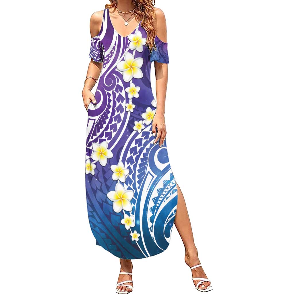 Plumeria With Galaxy Polynesian Tattoo Pattern Summer Maxi Dress LT05 Women Galaxy - Polynesian Pride
