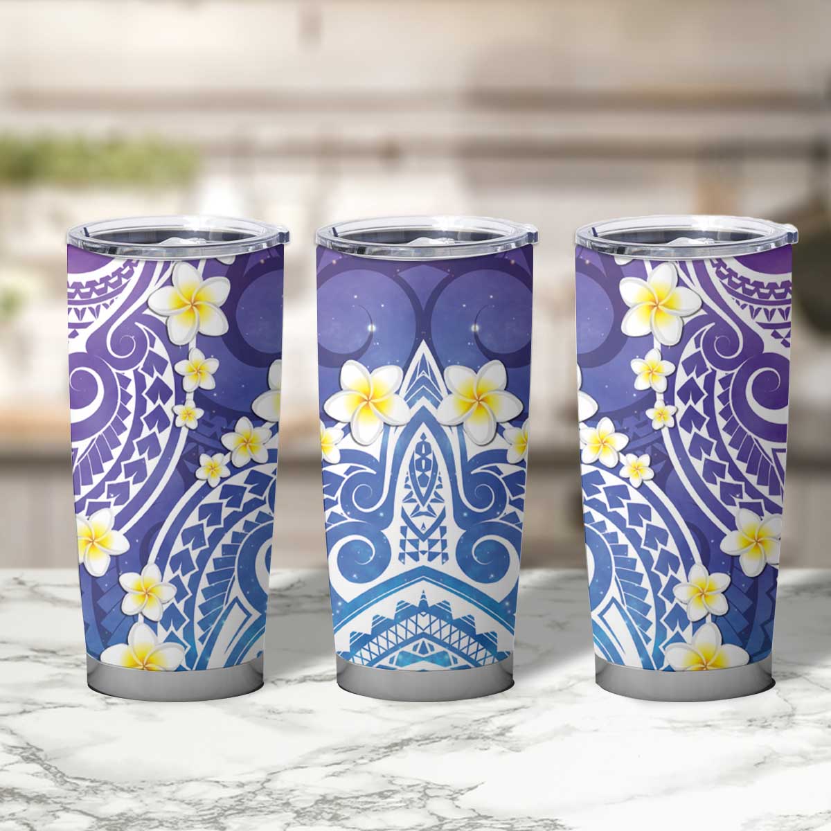 Plumeria With Galaxy Gradient Polynesian Tattoo Pattern Tumbler Cup