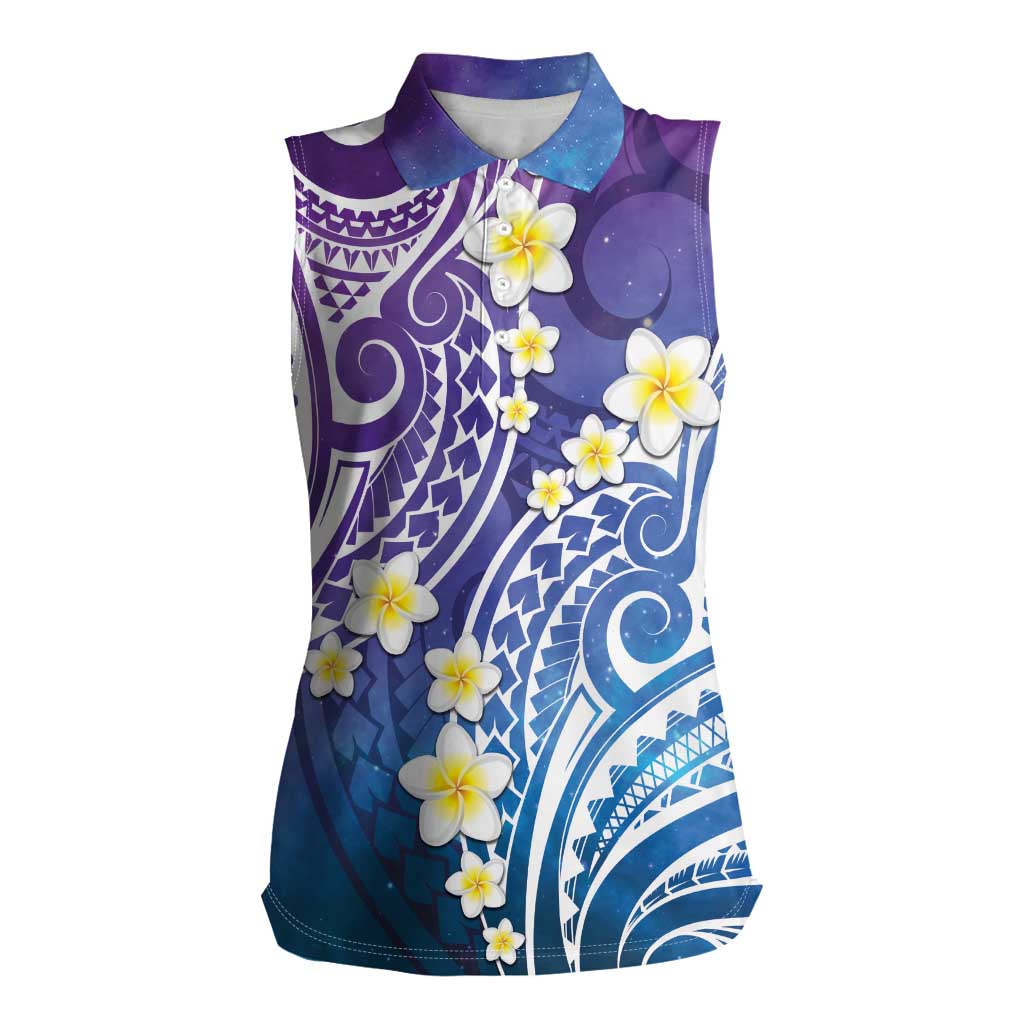 Plumeria With Galaxy Polynesian Tattoo Pattern Women Sleeveless Polo Shirt