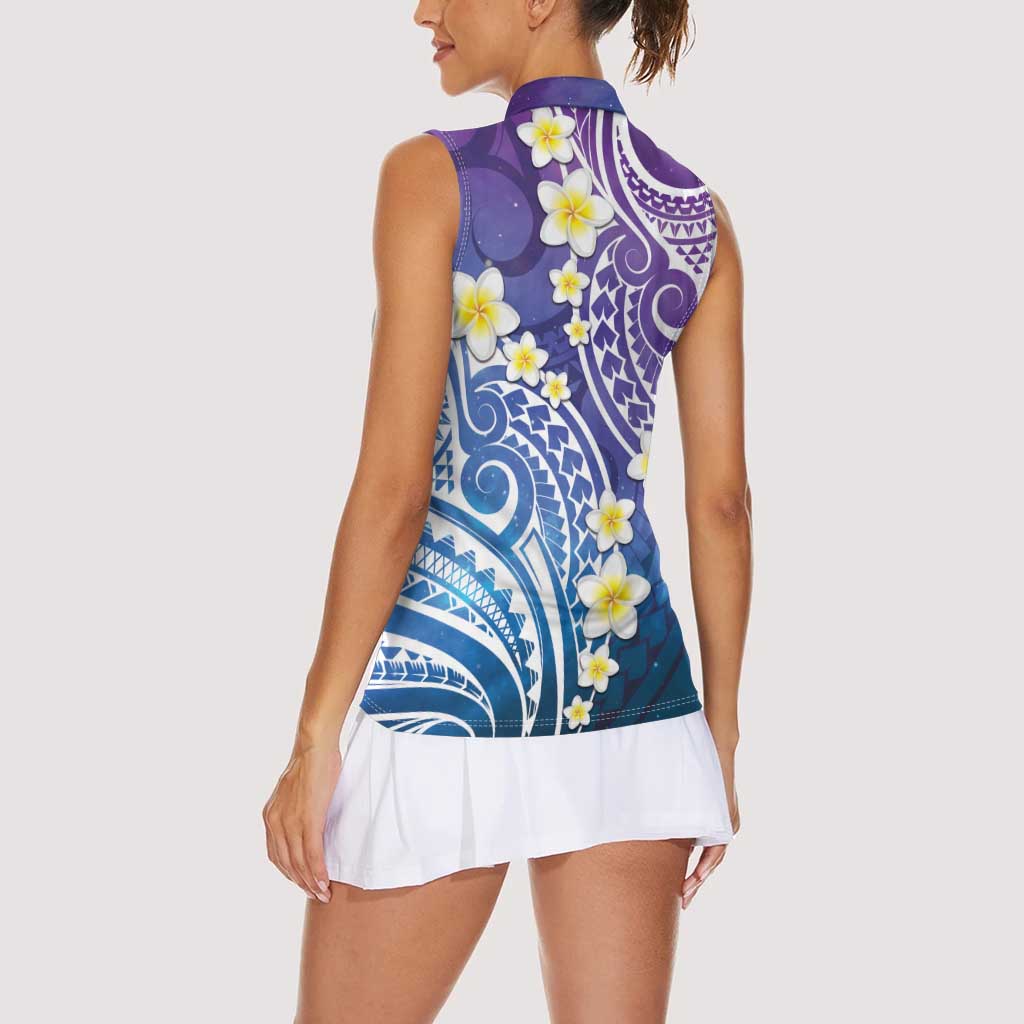 Plumeria With Galaxy Polynesian Tattoo Pattern Women Sleeveless Polo Shirt