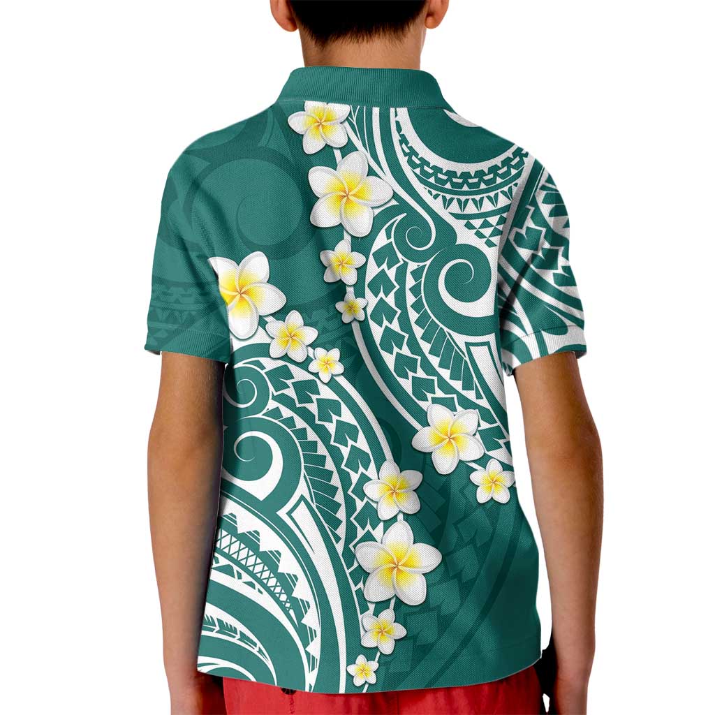 Plumeria With Teal Polynesian Tattoo Pattern Kid Polo Shirt