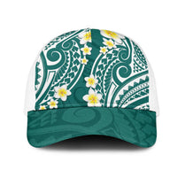 Plumeria With Teal Polynesian Tattoo Pattern Mesh Trucker Cap - Polynesian Pride