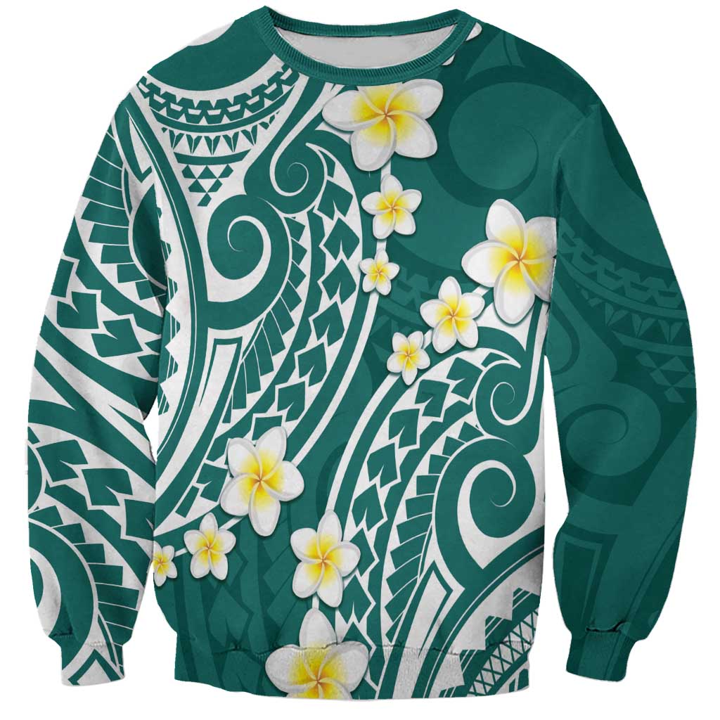 Plumeria With Teal Polynesian Tattoo Pattern Sweatshirt