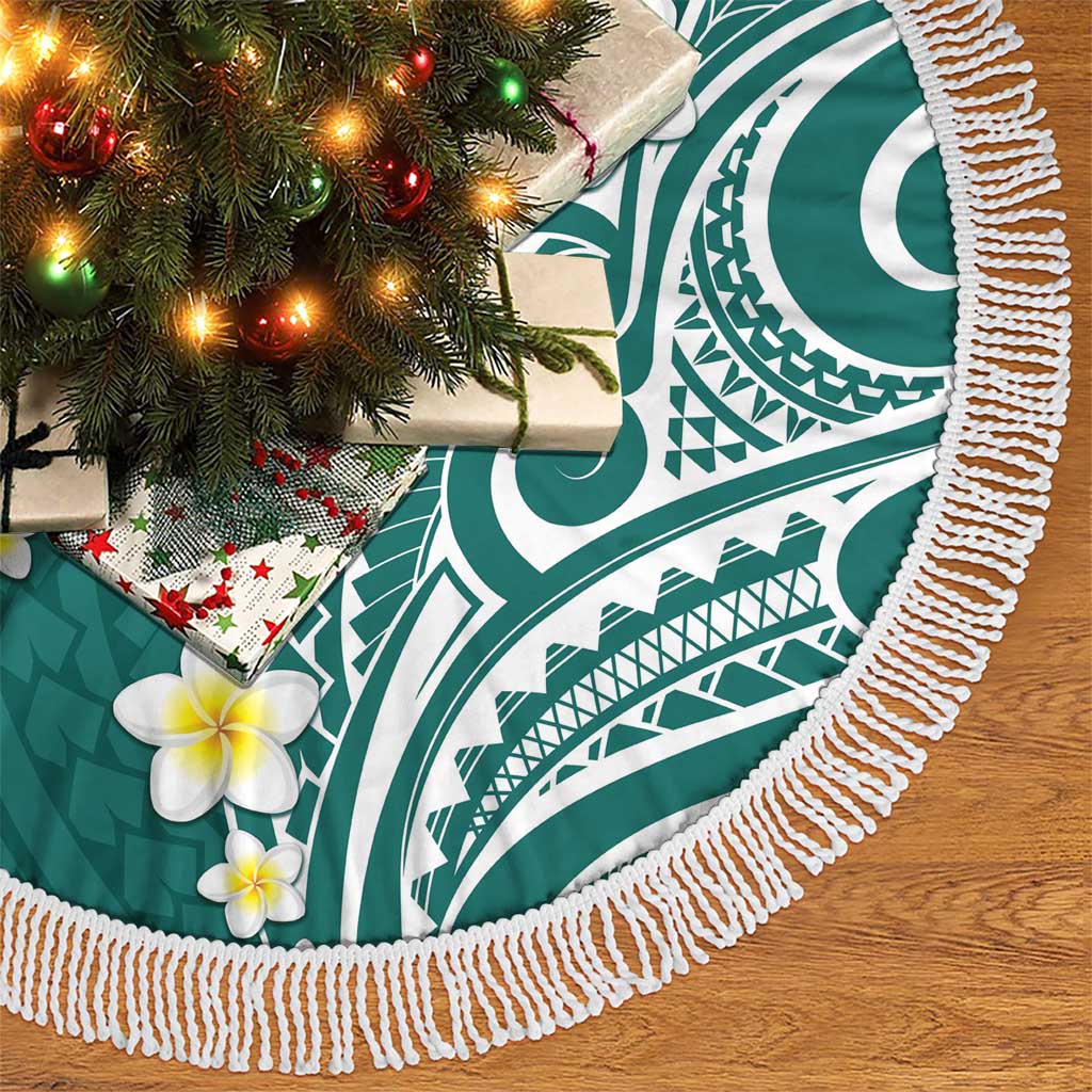 Plumeria With Teal Polynesian Tattoo Pattern Tree Skirt