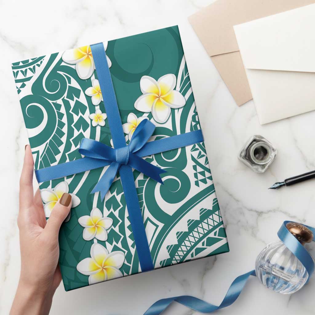 Plumeria With Teal Polynesian Tattoo Pattern Wrapping Paper - Polynesian Pride