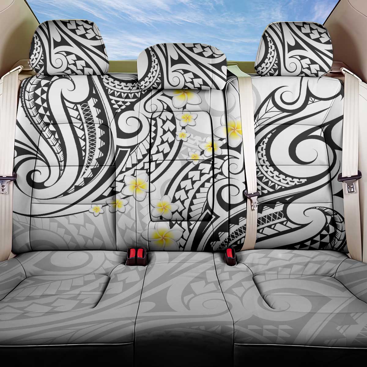 Plumeria With White Polynesian Tattoo Pattern Back Car Seat Cover LT05 One Size White - Polynesian Pride