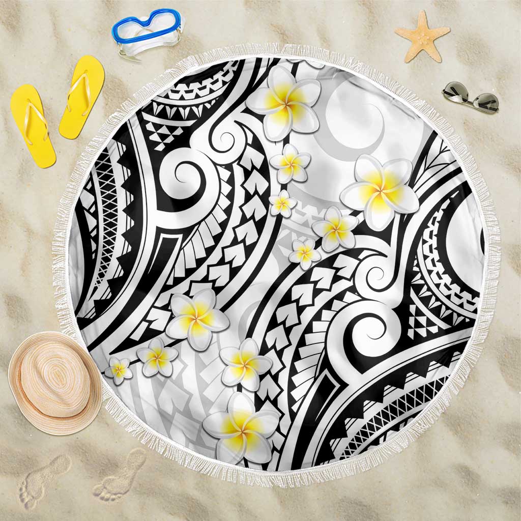 Plumeria With White Polynesian Tattoo Pattern Beach Blanket LT05 One Size 150cm White - Polynesian Pride