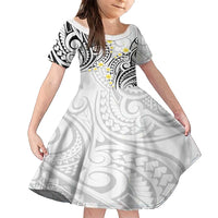 Plumeria With White Polynesian Tattoo Pattern Family Matching Off Shoulder Maxi Dress and Hawaiian Shirt
