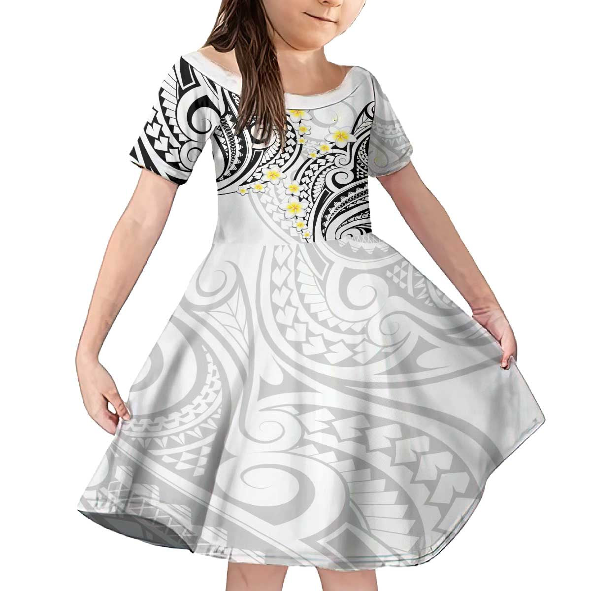 Plumeria With White Polynesian Tattoo Pattern Family Matching Puletasi and Hawaiian Shirt