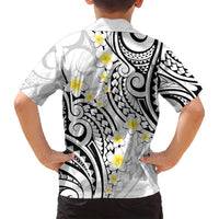 Plumeria With White Polynesian Tattoo Pattern Family Matching Tank Maxi Dress and Hawaiian Shirt