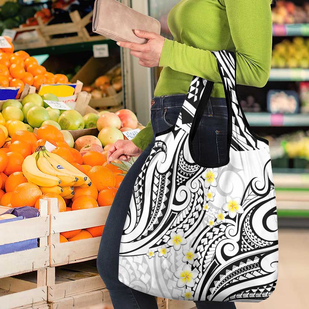 Plumeria With White Polynesian Tattoo Pattern Grocery Bag