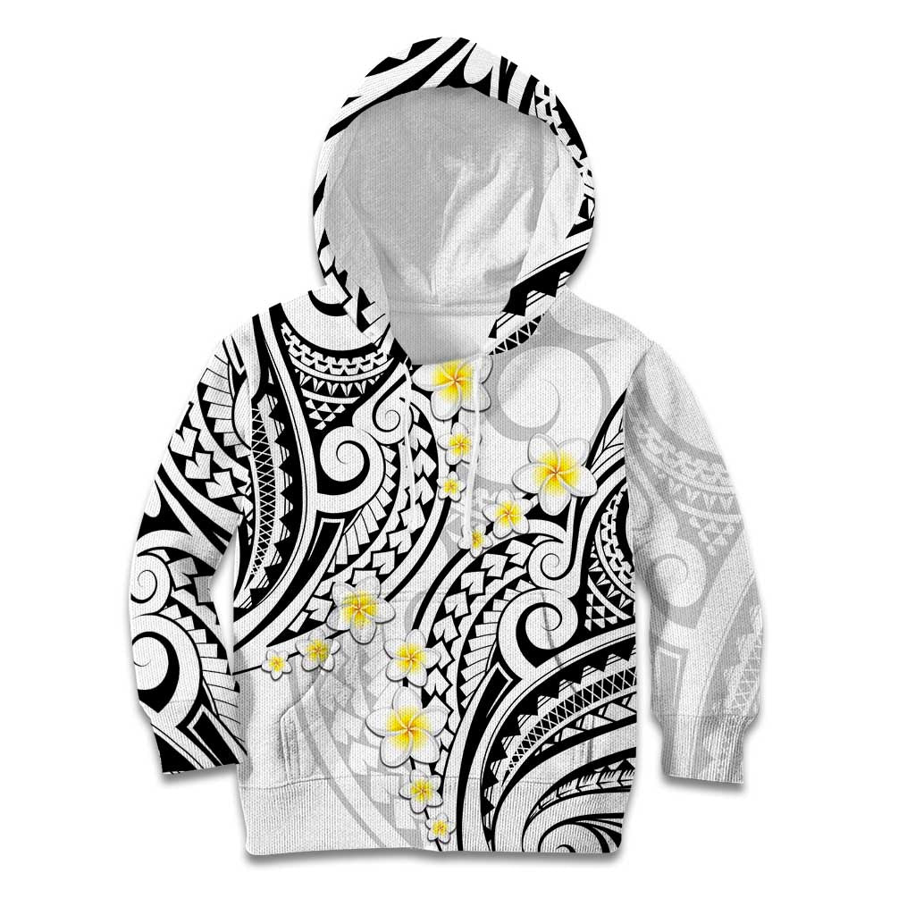 Plumeria With White Polynesian Tattoo Pattern Kid Hoodie LT05 Hoodie White - Polynesian Pride