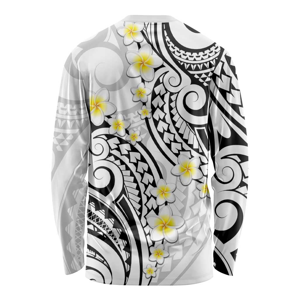 Plumeria With White Polynesian Tattoo Pattern Long Sleeve Shirt LT05 - Polynesian Pride