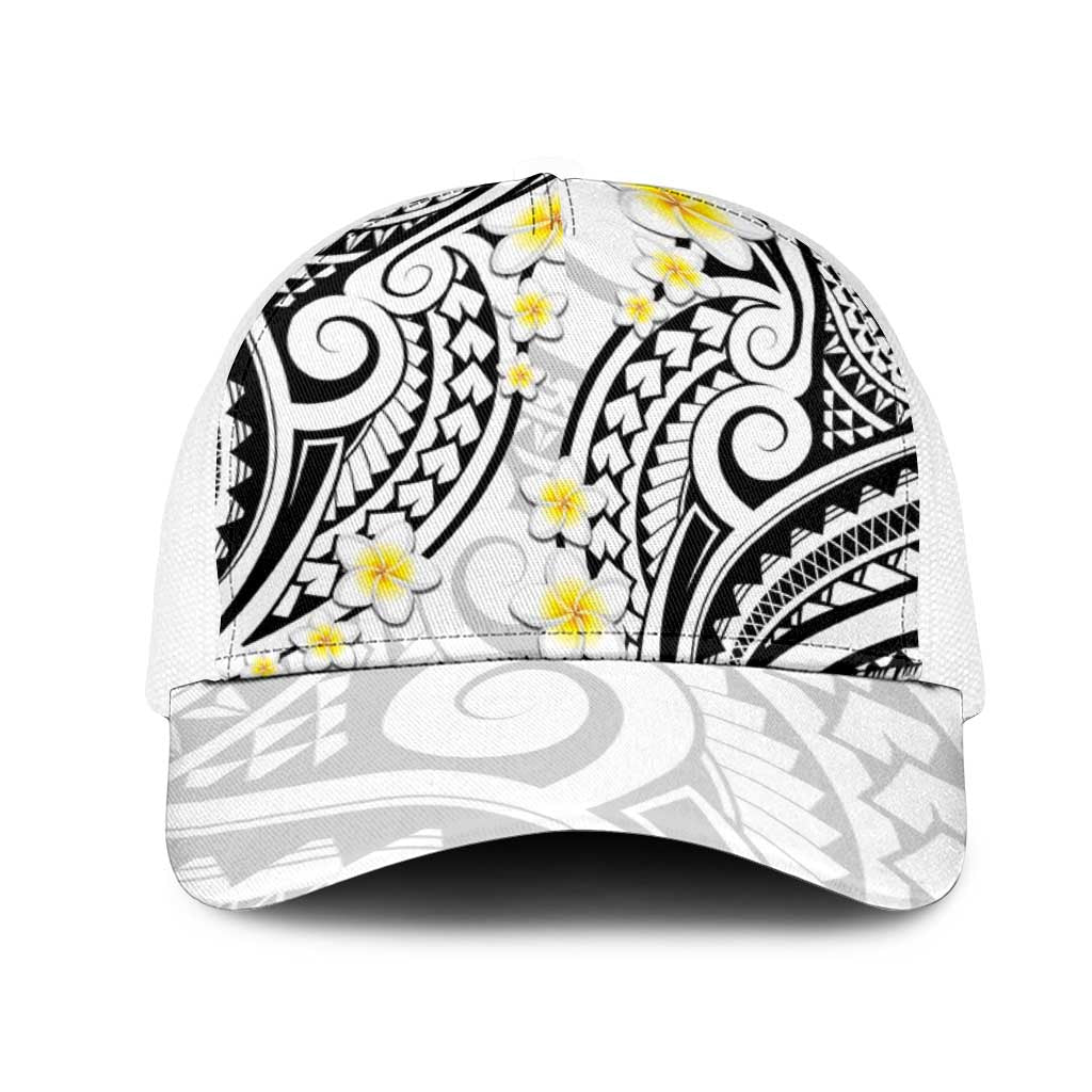 Plumeria With White Polynesian Tattoo Pattern Mesh Trucker Cap - Polynesian Pride