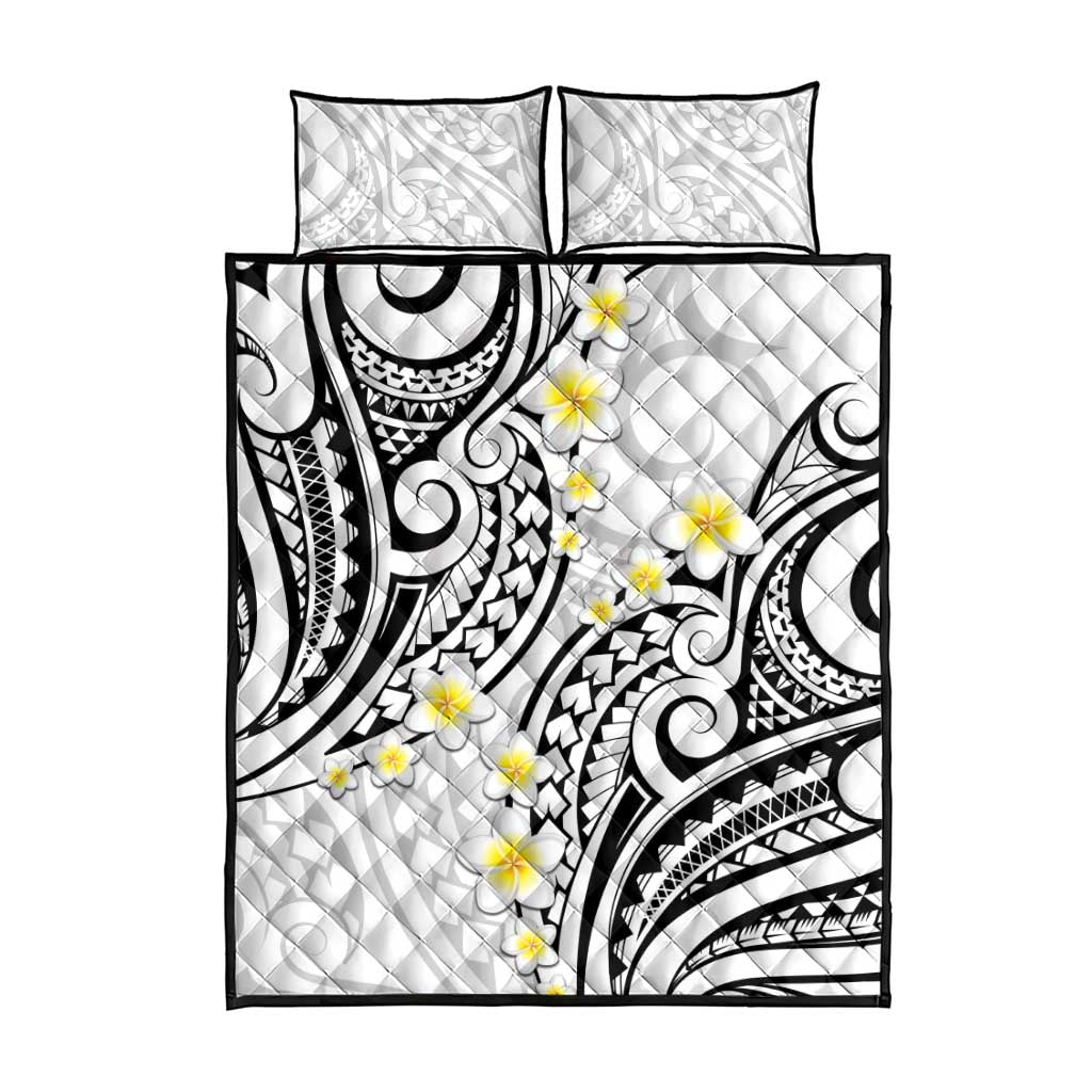 Plumeria With White Polynesian Tattoo Pattern Quilt Bed Set