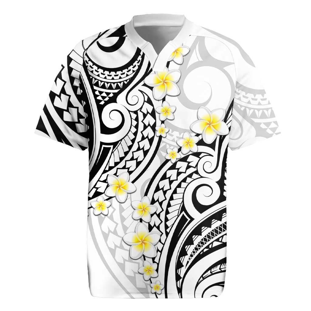 Plumeria With White Polynesian Tattoo Pattern Rugby Jersey LT05 White - Polynesian Pride