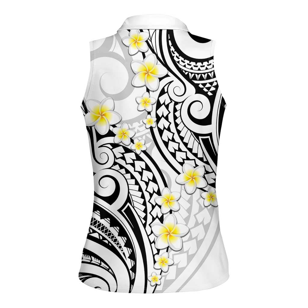 Plumeria With White Polynesian Tattoo Pattern Women Sleeveless Polo Shirt