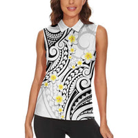 Plumeria With White Polynesian Tattoo Pattern Women Sleeveless Polo Shirt