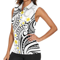 Plumeria With White Polynesian Tattoo Pattern Women Sleeveless Polo Shirt