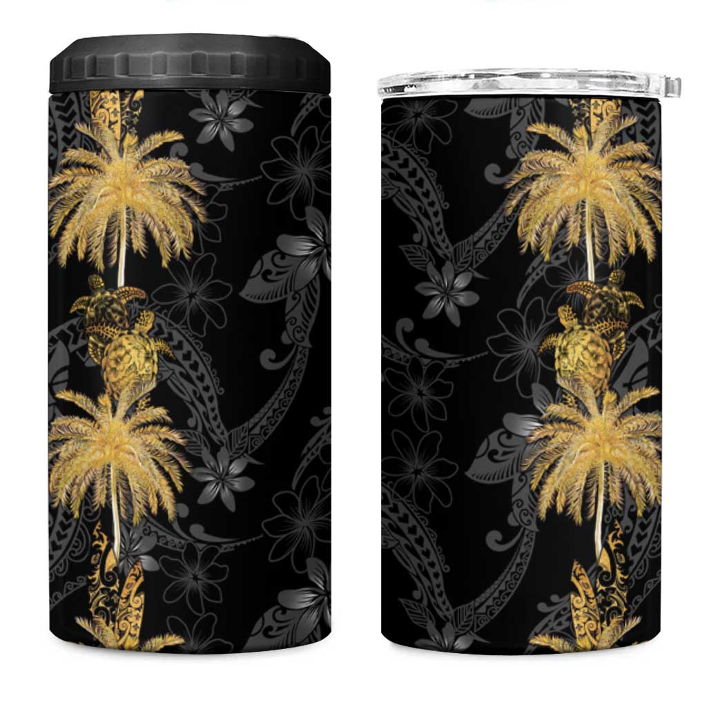 Hawaiian Honu And Surfboards 4 in 1 Can Cooler Tumbler Gold Style LT05 One Size: 16 oz Gold - Polynesian Pride