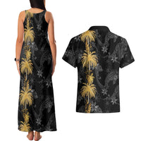 Hawaiian Honu And Surfboards Couples Matching Tank Maxi Dress and Hawaiian Shirt Gold Style LT05 - Polynesian Pride