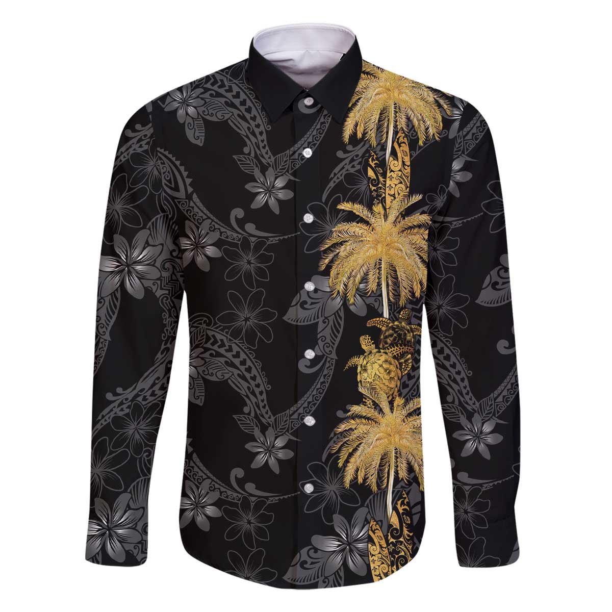 Hawaiian Honu And Surfboards Family Matching Off The Shoulder Long Sleeve Dress and Hawaiian Shirt Gold Style LT05 Dad's Shirt - Long Sleeve Gold - Polynesian Pride