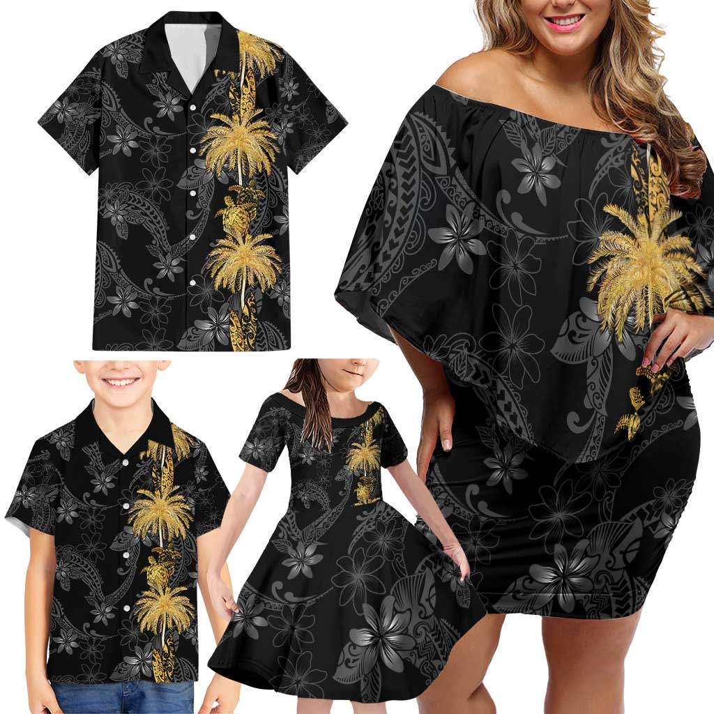 Hawaiian Honu And Surfboards Family Matching Off Shoulder Short Dress and Hawaiian Shirt Gold Style LT05 - Polynesian Pride