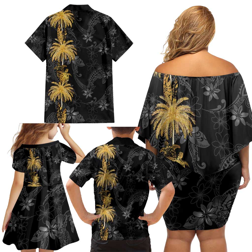 Hawaiian Honu And Surfboards Family Matching Off Shoulder Short Dress and Hawaiian Shirt Gold Style LT05 - Polynesian Pride