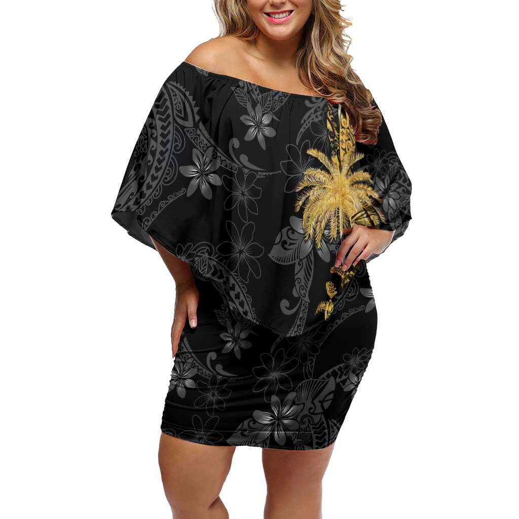 Hawaiian Honu And Surfboards Family Matching Off Shoulder Short Dress and Hawaiian Shirt Gold Style LT05 Mom's Dress Gold - Polynesian Pride