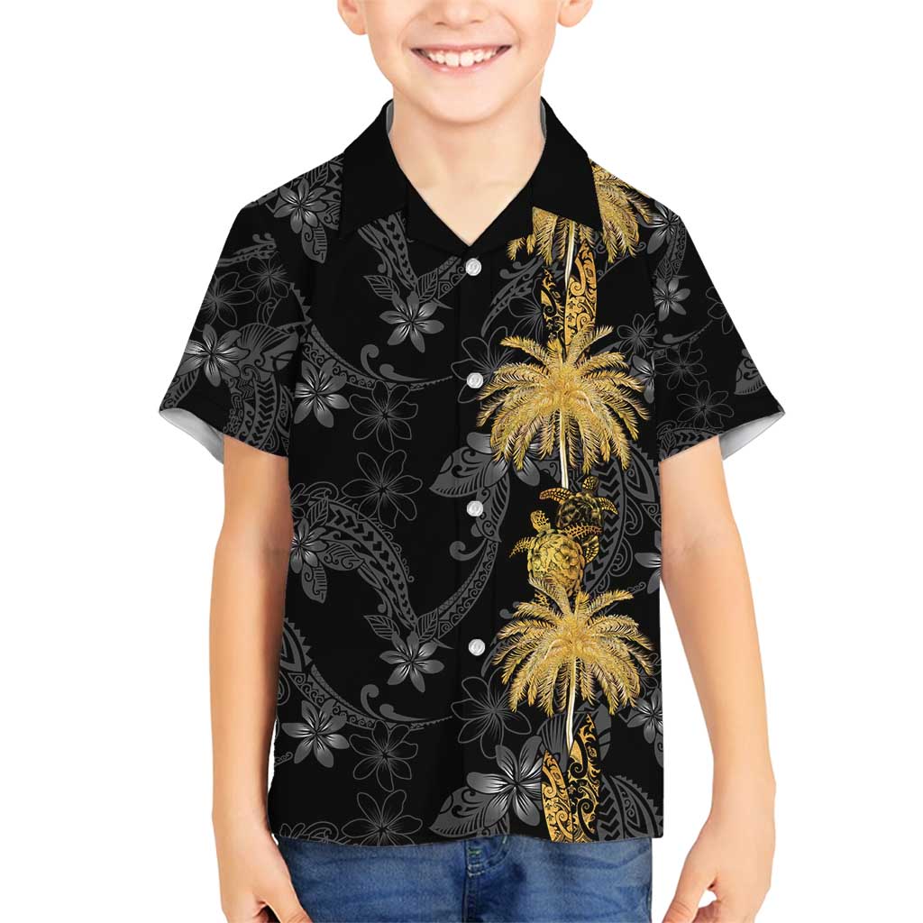 Hawaiian Honu And Surfboards Family Matching Off Shoulder Short Dress and Hawaiian Shirt Gold Style LT05 Son's Shirt Gold - Polynesian Pride