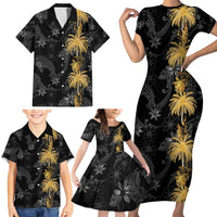 Hawaiian Honu And Surfboards Family Matching Short Sleeve Bodycon Dress and Hawaiian Shirt Gold Style LT05 - Polynesian Pride