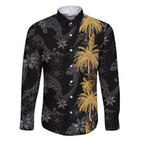 Hawaiian Honu And Surfboards Family Matching Short Sleeve Bodycon Dress and Hawaiian Shirt Gold Style LT05 Dad's Shirt - Long Sleeve Gold - Polynesian Pride
