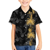 Hawaiian Honu And Surfboards Family Matching Short Sleeve Bodycon Dress and Hawaiian Shirt Gold Style LT05 Son's Shirt Gold - Polynesian Pride