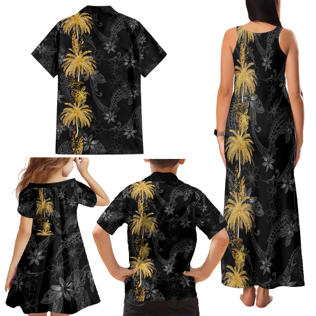 Hawaiian Honu And Surfboards Family Matching Tank Maxi Dress and Hawaiian Shirt Gold Style LT05 - Polynesian Pride