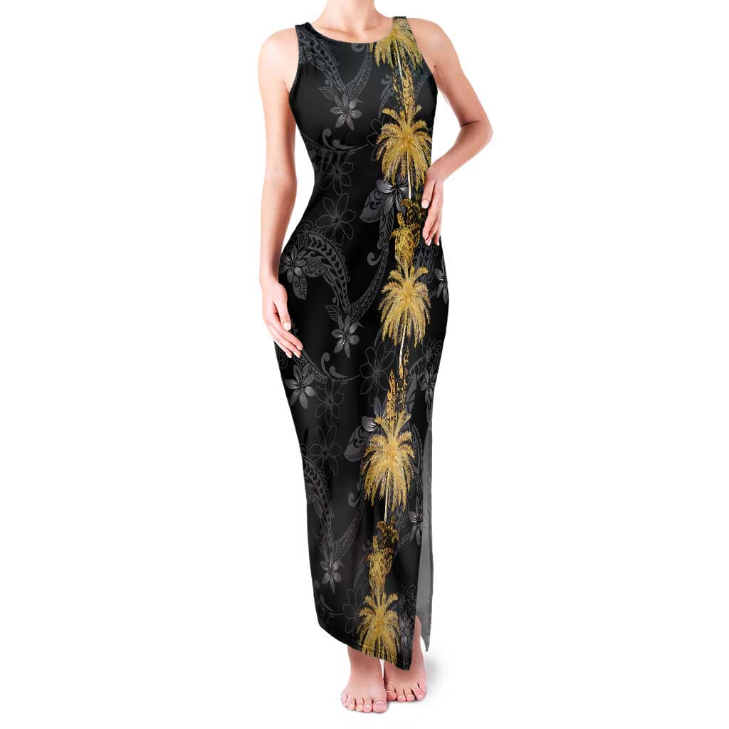 Hawaiian Honu And Surfboards Family Matching Tank Maxi Dress and Hawaiian Shirt Gold Style LT05 Mom's Dress Gold - Polynesian Pride