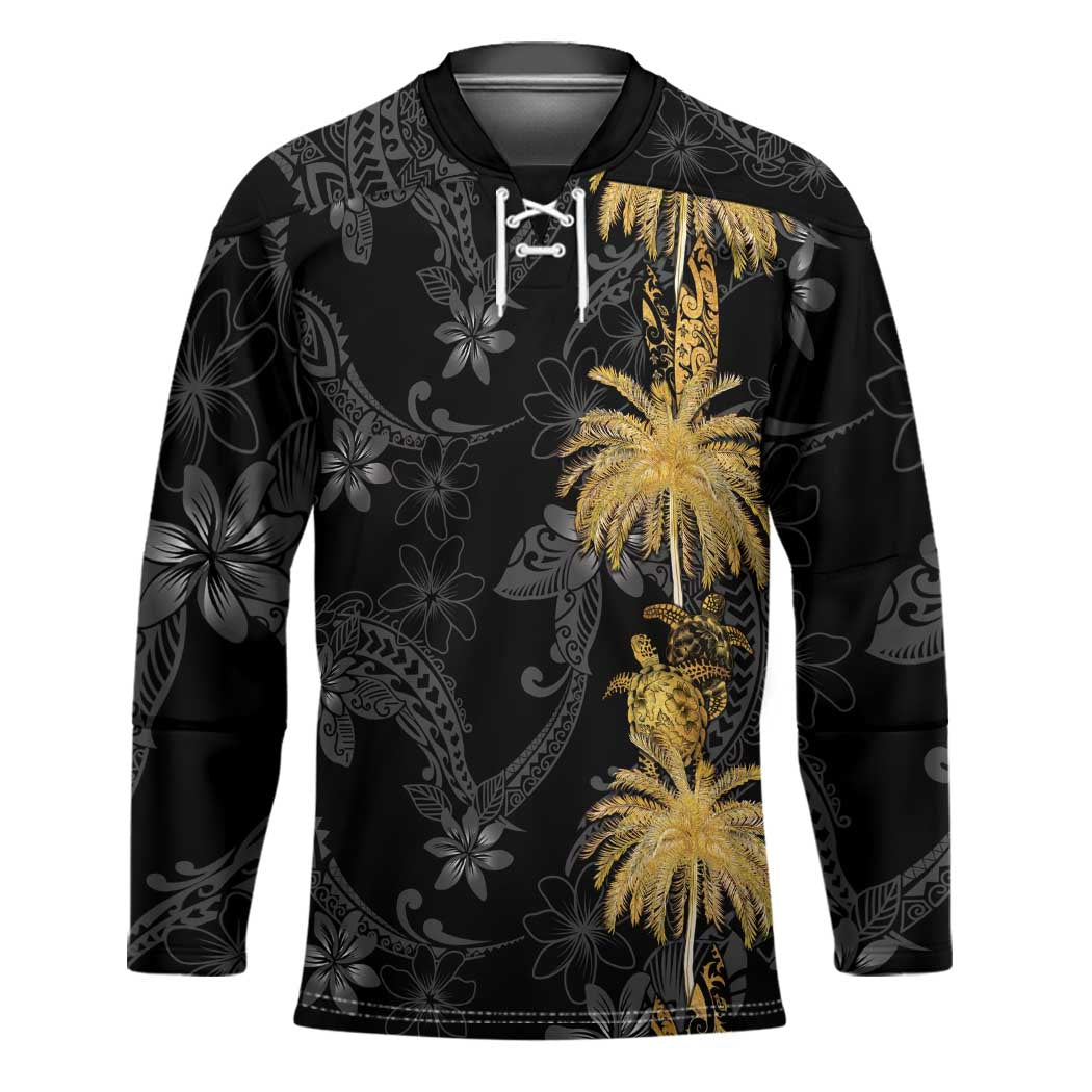 Hawaiian Honu And Surfboards Hockey Jersey Gold Style - Polynesian Pride