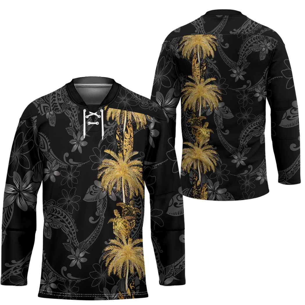 Hawaiian Honu And Surfboards Hockey Jersey Gold Style - Polynesian Pride