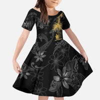 Hawaiian Honu And Surfboards Kid Short Sleeve Dress Gold Style - Polynesian Pride