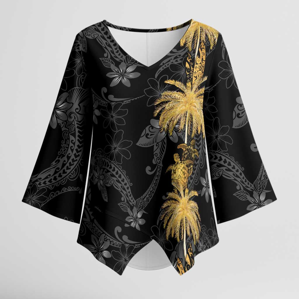 Hawaiian Honu And Surfboards Kimono Sleeve Blouse Gold Style LT05 Female Gold - Polynesian Pride