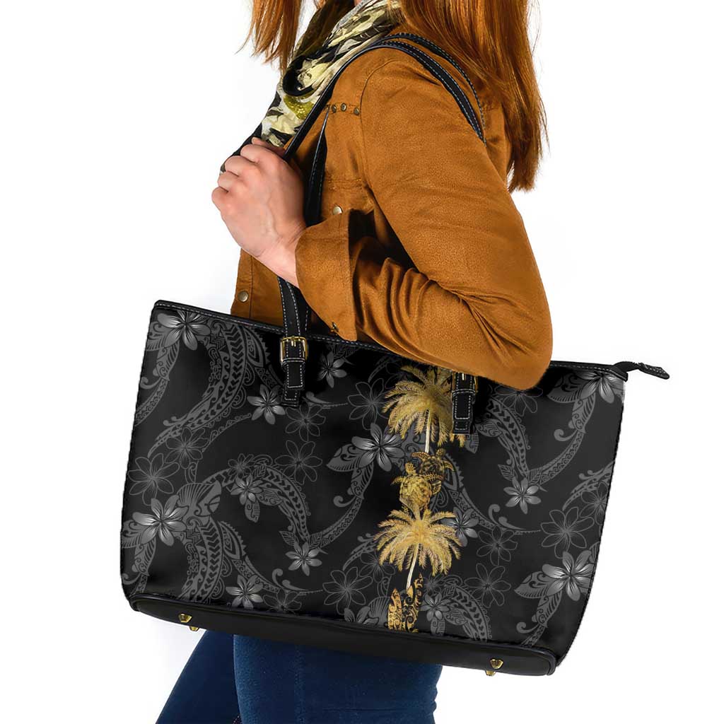 Hawaiian Honu And Surfboards Leather Tote Bag Gold Style - Polynesian Pride