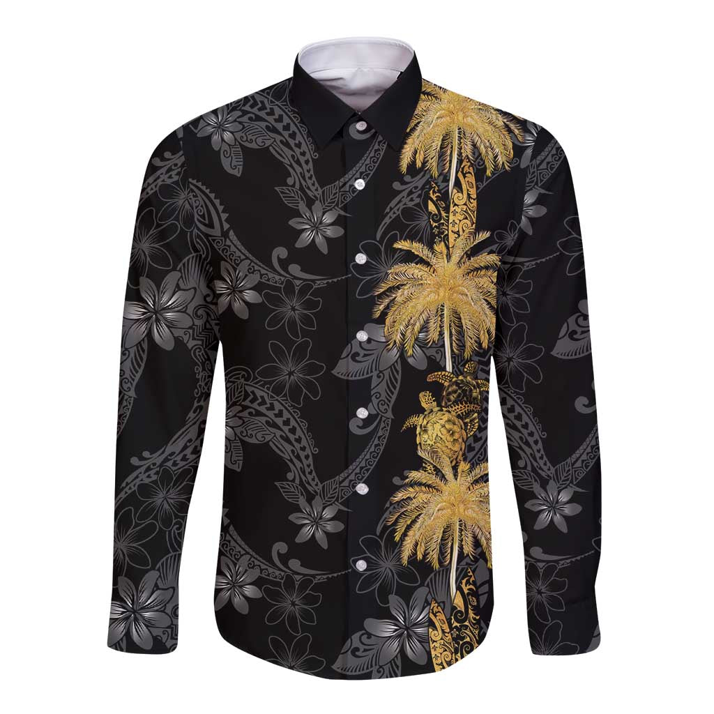 Hawaiian Honu And Surfboards Long Sleeve Button Shirt Gold Style LT05 Unisex Gold - Polynesian Pride