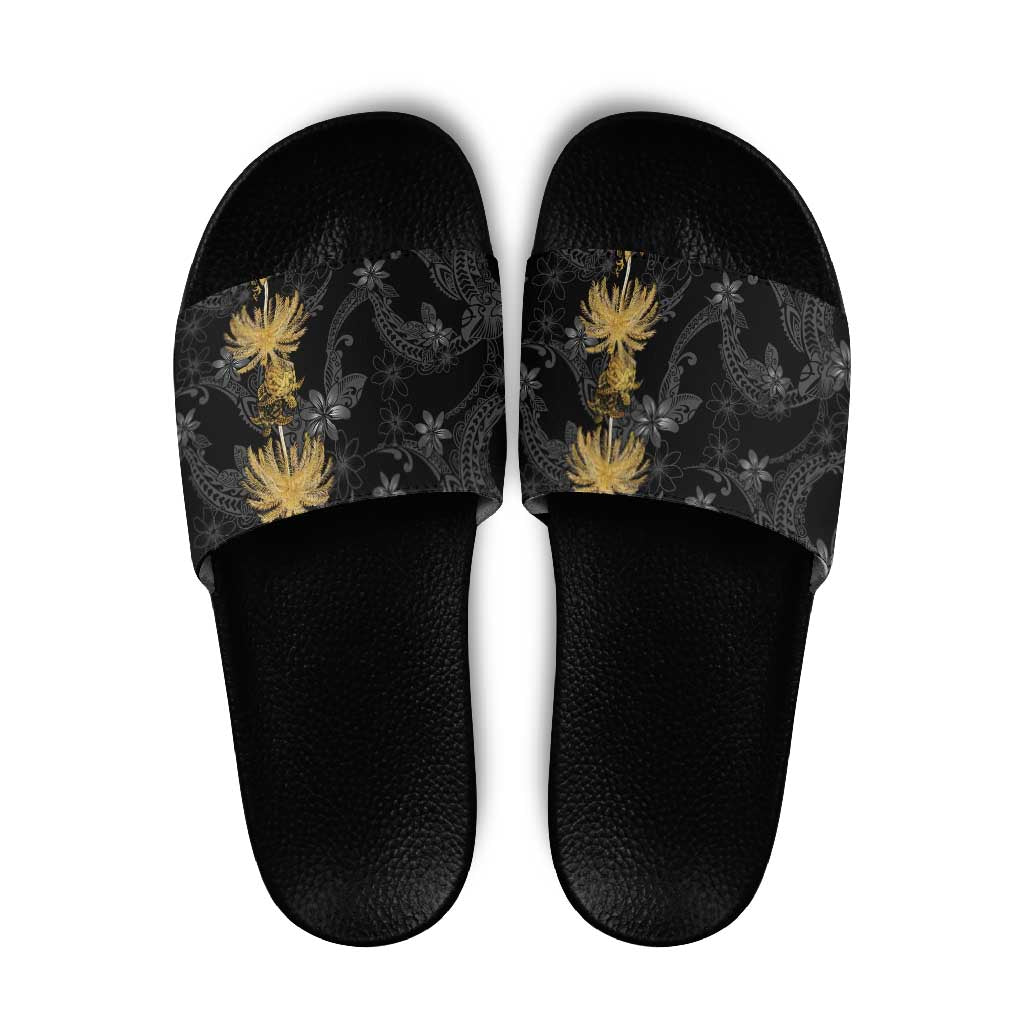 Hawaiian Honu And Surfboards Slide Sandals Gold Style - Polynesian Pride