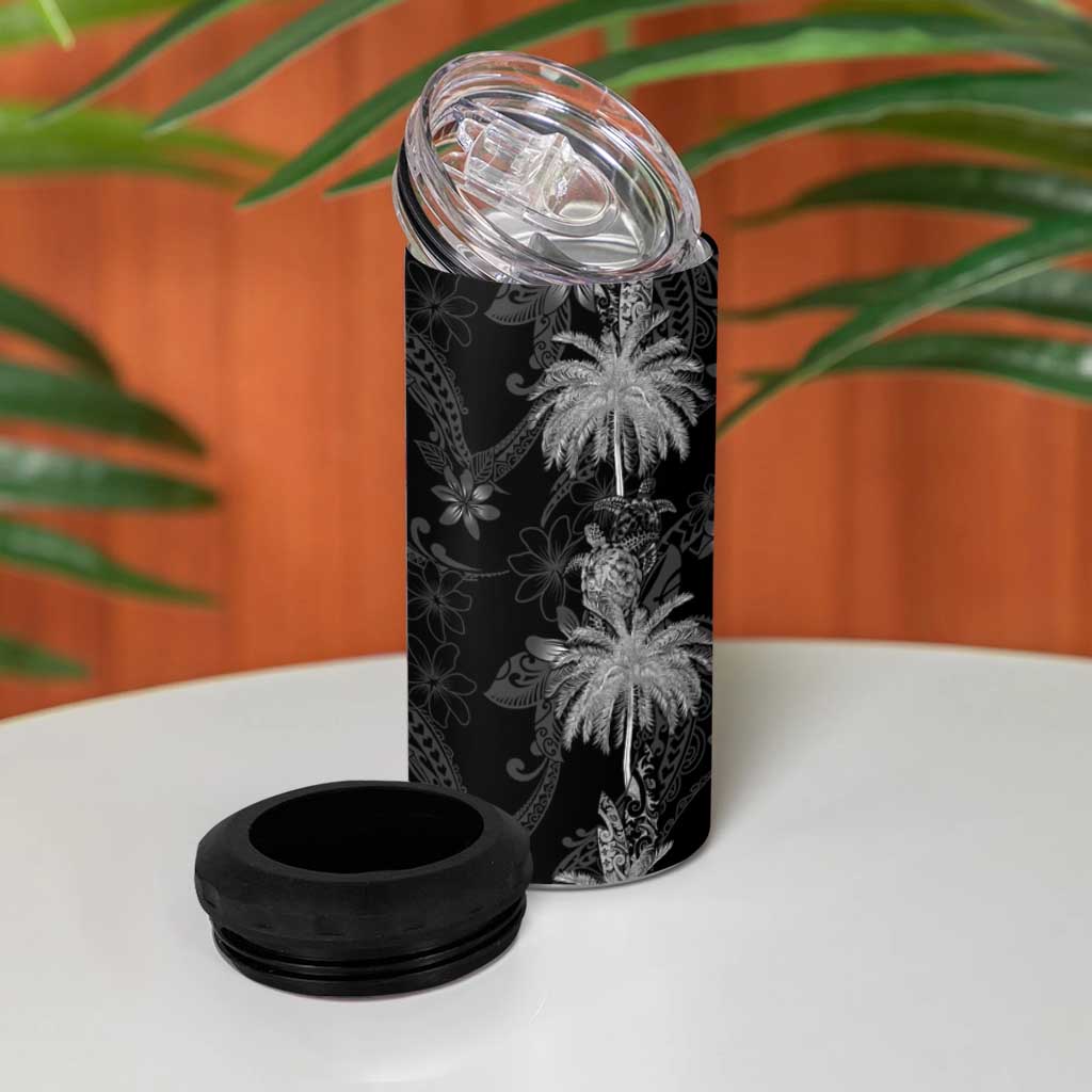 Hawaiian Honu And Surfboards 4 in 1 Can Cooler Tumbler Silver Style - Polynesian Pride